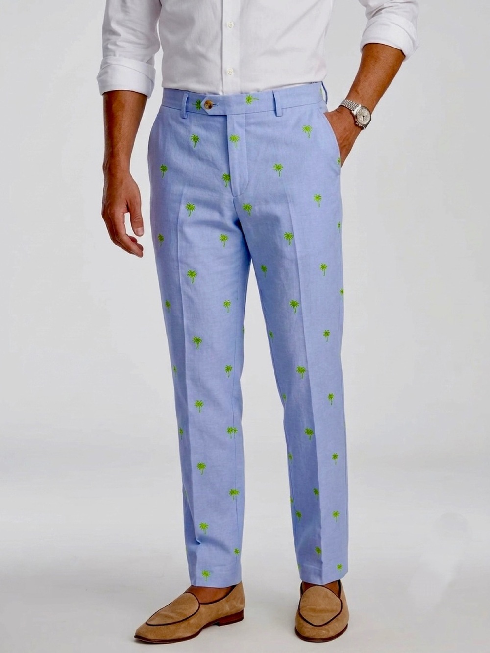 J.McLaughlin Stevenson Men's Pants Size 38R Blue Embroidered Palm Trees NWT